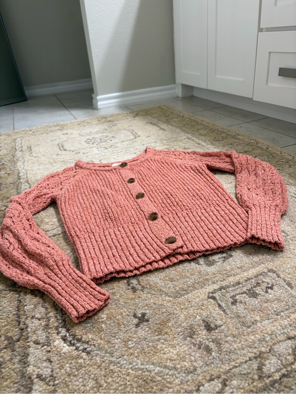 LC Lauren Conrad Cropped Button-Front Cardigan in Dusty Coral